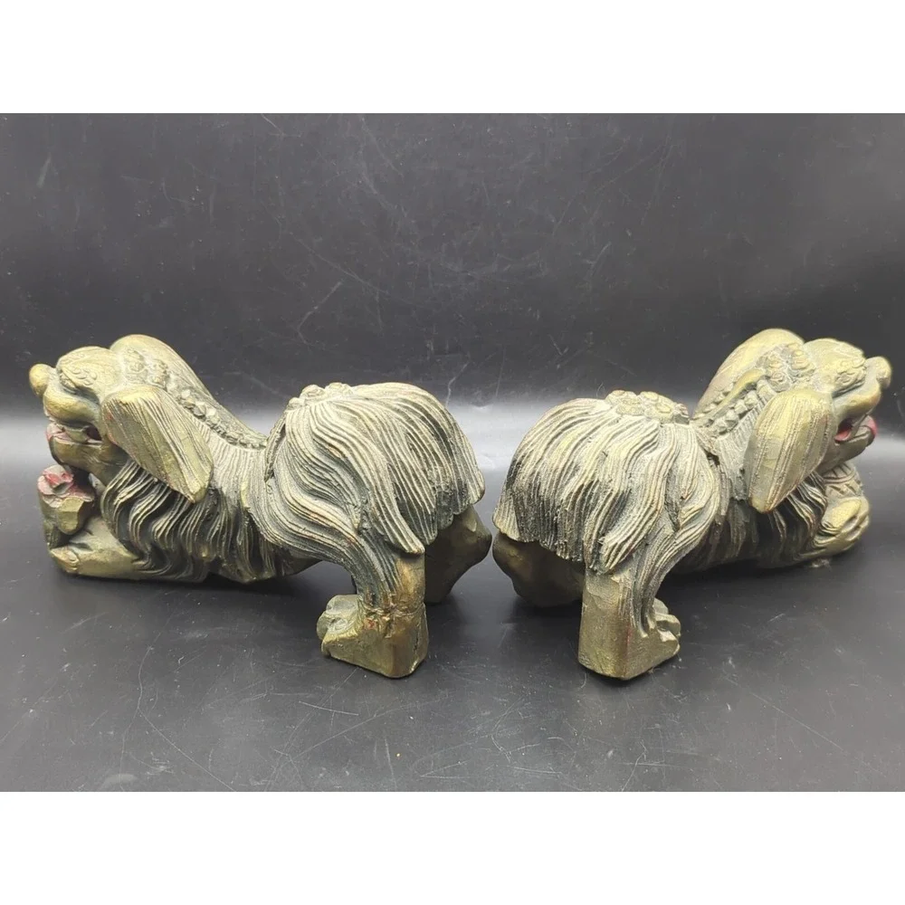 Pair of Vintage Chinese Gold Gilt Wood Carved Foo Dogs